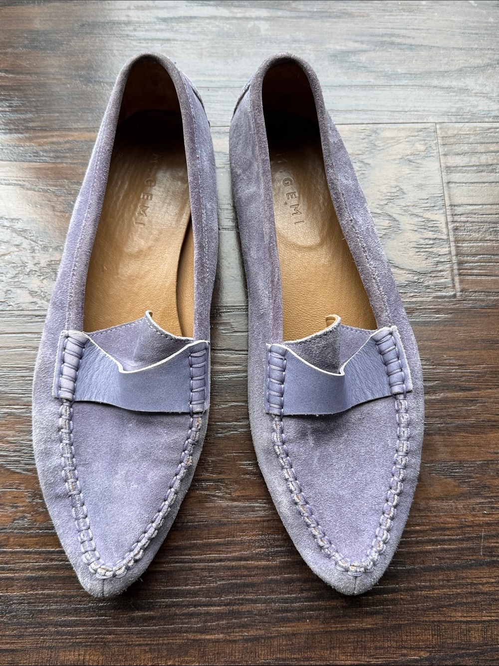GEMI Lavender Suede Pointed-Toe Loafers for Women, Leather Lining
